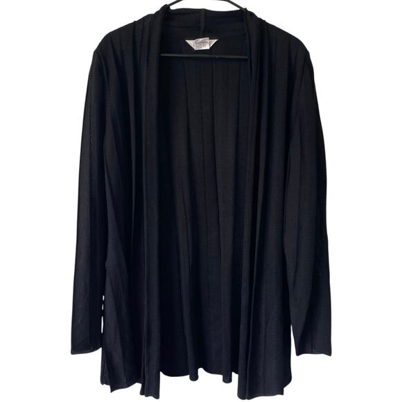 EXCLUSIVELY MISOOK Black Open Front Knit Cardigan Sweater Size Large Pleated - Picture 1 of 4